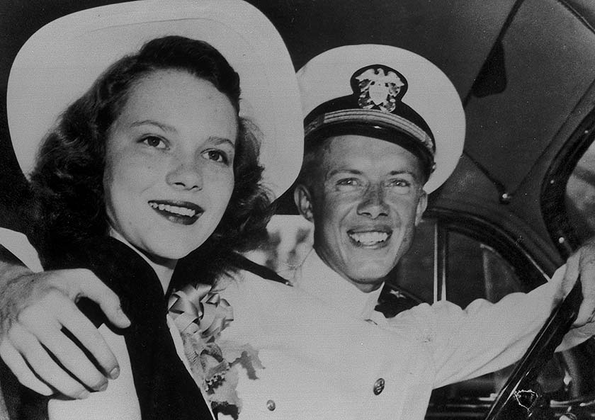 Photo of Rosalynn Smith and Jimmy Carter after being married in Plains, Georgia.