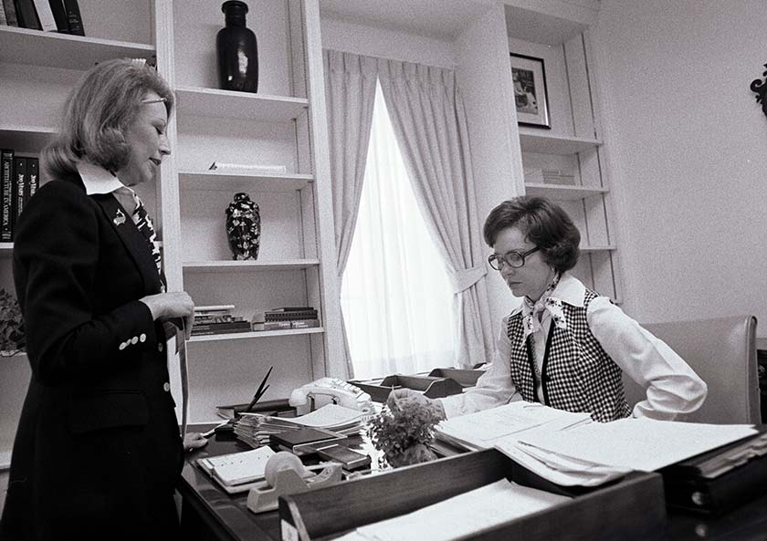 Photo of Rosalynn Carter with her personal assistant, Madeline MacBean, on March 17, 1977.