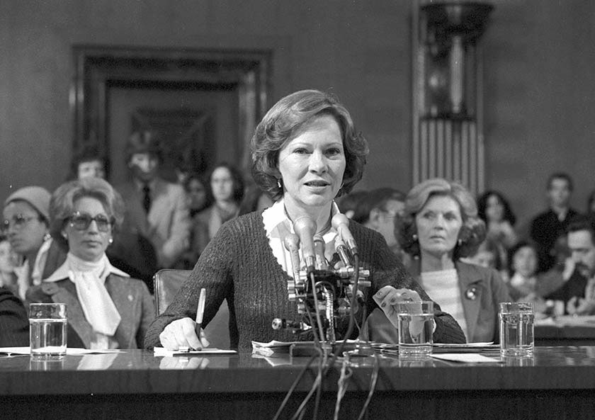 Rosalynn Carter testifies on behalf of the President’s Commission on Mental Health before the Senate Subcommittee on Health and Scientific Research of the Committee on Labor and Human Resources.