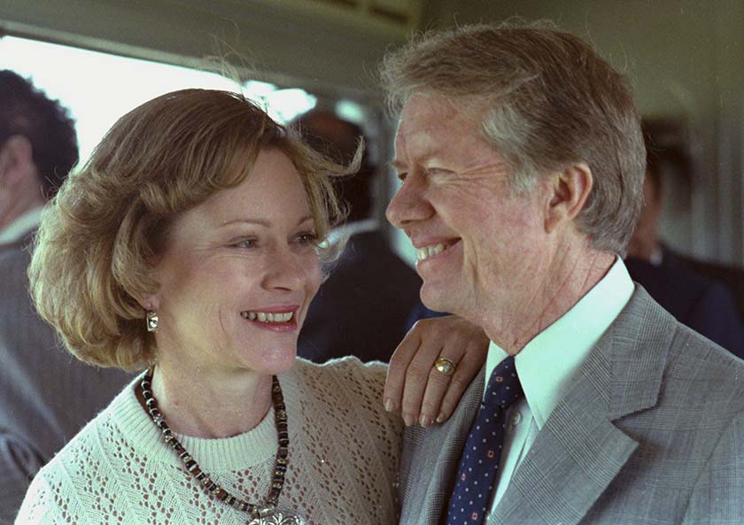 Photo of President and Mrs. Carter on a train to Alexandria, Egypt, 1979.